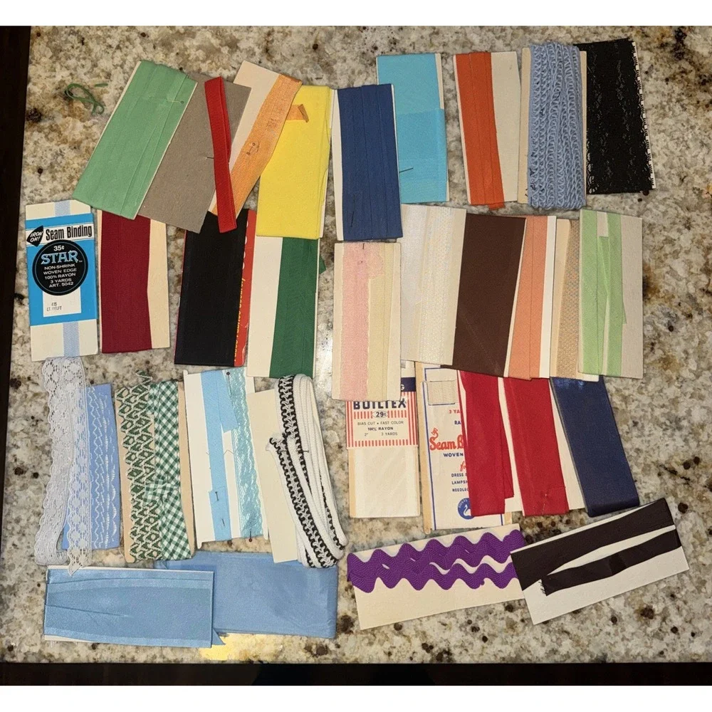 Lot of Vintage Remnants Lace Rick Rack Seam Binding, Bias Tape, Hem Facing